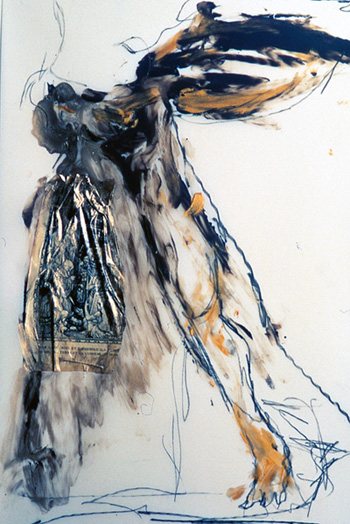  Une Victoire de Samothrace, dessin et techniques mixtes sur papier Vellum, �comus�e du fier Monde, Encan B�n�fice, Montr�al  